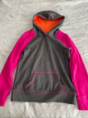 Kids Gray & Hot Pink Hooded Sweatshirt with Orange Lining